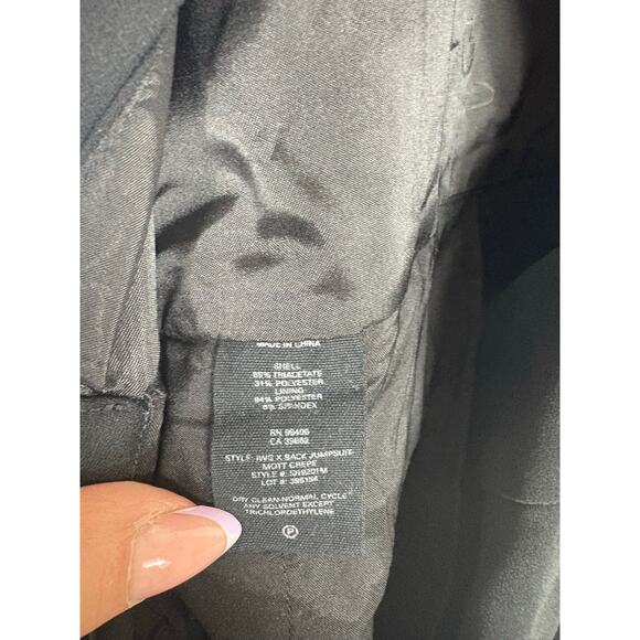 Theory X Back Jumpsuit Size 10 Black Crepe Cross Back Wide Leg Side Stripe - Picture 6 of 13